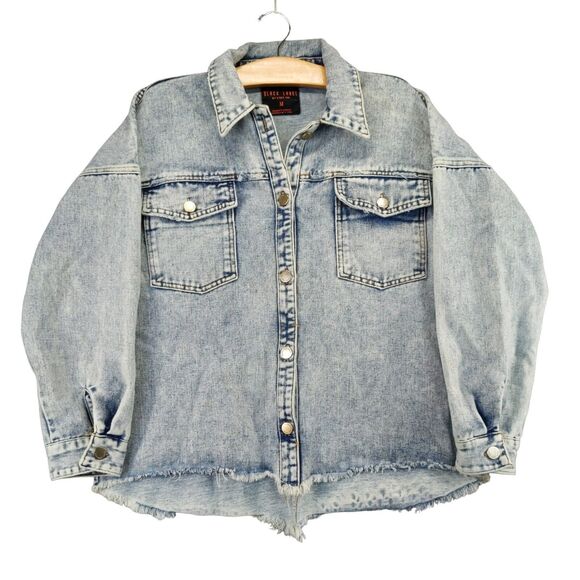 Black Label C'Est Toi Denim Jacket Women's Medium Blue Long Sleeve Frayed Hem - Picture 1 of 13